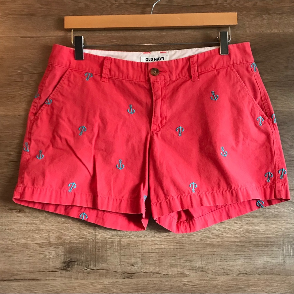 Old Navy Coral Embroidered Anchor Shorts Size 6